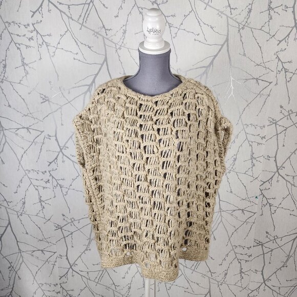 Zara Beige Chunky Open Knit Boxy Fit Short Sleeve Sweater - Picture 2 of 8